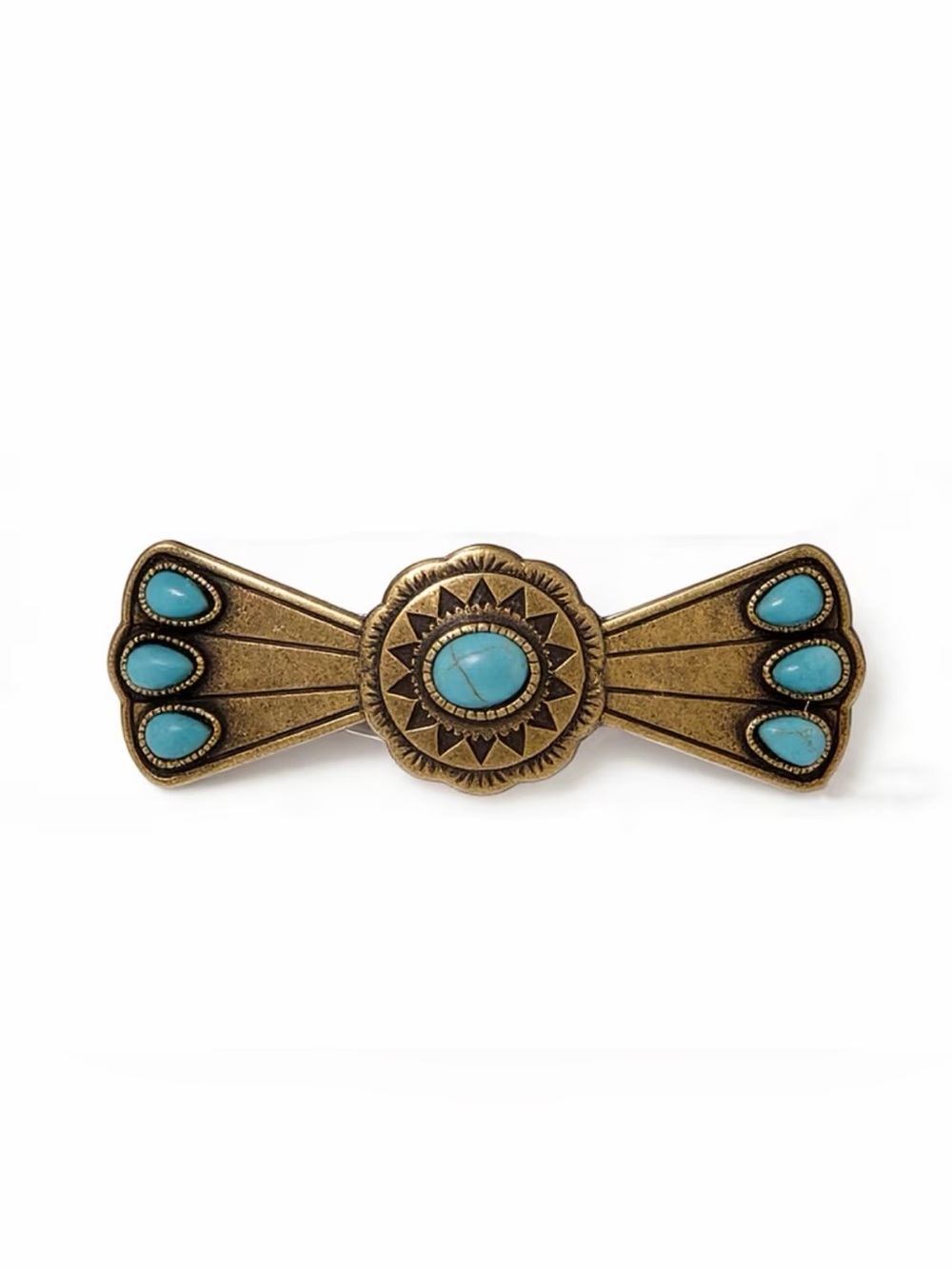 Western Barrette Vintage-Inspired Turquoise Stone Metal Hair Barrette